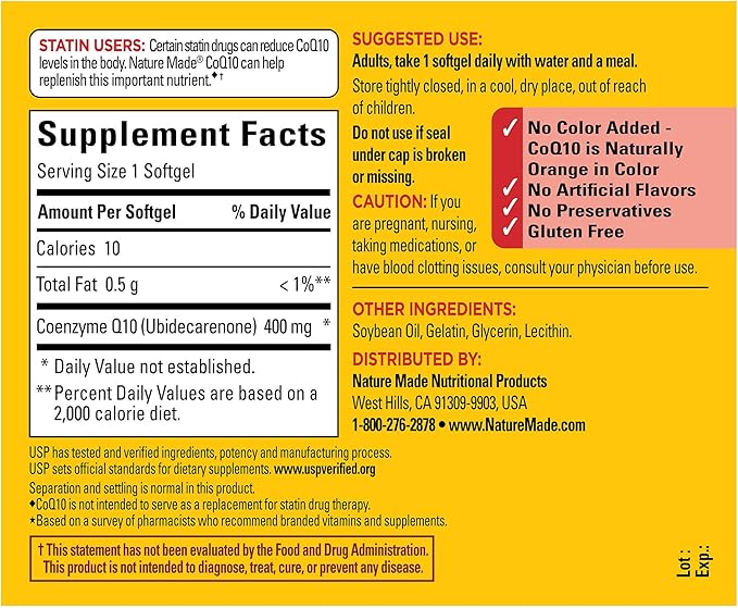 Nature Made CoQ10 400mg SoftgelsDietary Supplement for Heart Health Support40 Day Supply40 Count (Pack of 2)