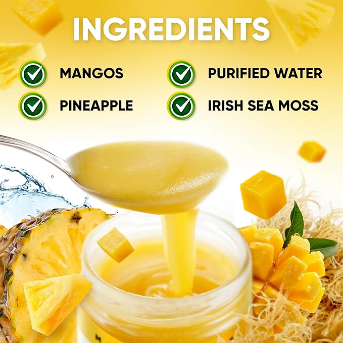 Wildcrafted Irish Sea Moss Gel 16 oz | Made in USA | Gold Seamoss Superfood | Rich in Vitamins &amp Minerals | Real Fruit | Nutritional Supplement | Pure Raw+Non GMO