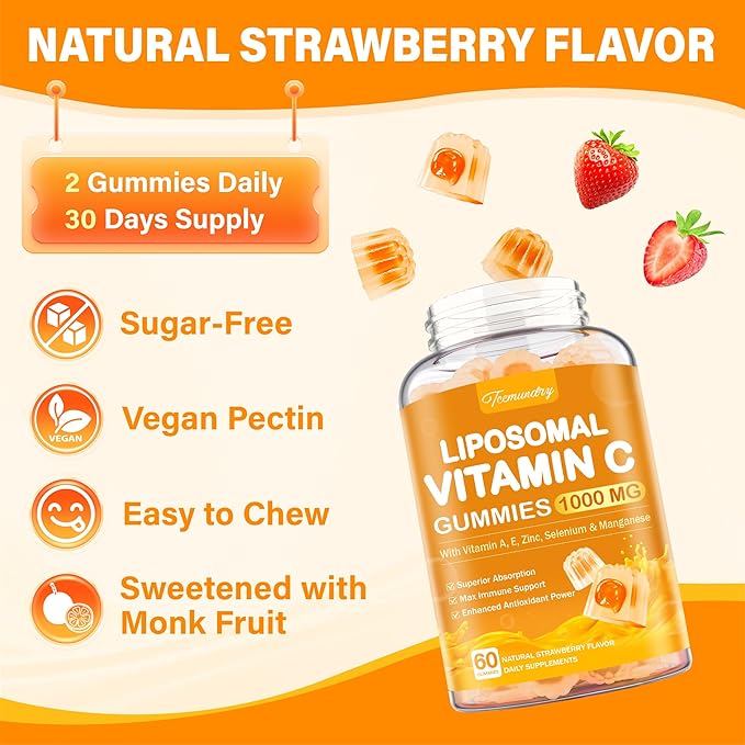 Liposomal Vitamin C Gummies 1000mg for Adults: Vitamin C Chewable Gummy with Zinc Elderberry Vitamins A &amp E