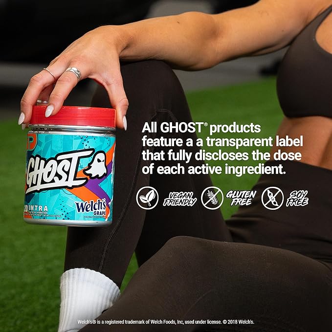 GHOST Intra Workout Powder Welch's Grape - BCAAs &amp EAAs Nootropics &amp Hydration - Essential &amp Branch Chain Amino Acids Supports Muscle Recovery &amp Focus - Pre Intra &amp Post Workou