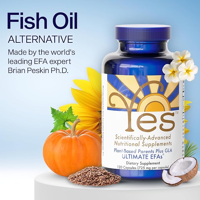 YES Plant-Based Omega 3-6-9 – Burpless Fish Oil Alternative with Flax Evening Primrose (GLA) Pumpkin Sunflower &amp Coconut Oil – Heart Skin Eye &amp Immune Support – 120 Capsules