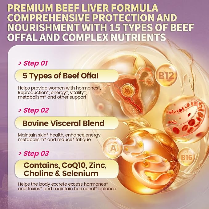 VivoNu Beef Organ Supplement for Women - Beef Liver Kidney Pasture Raised in New Zealand - No Fillers or Flow Agents (180 Capsules)