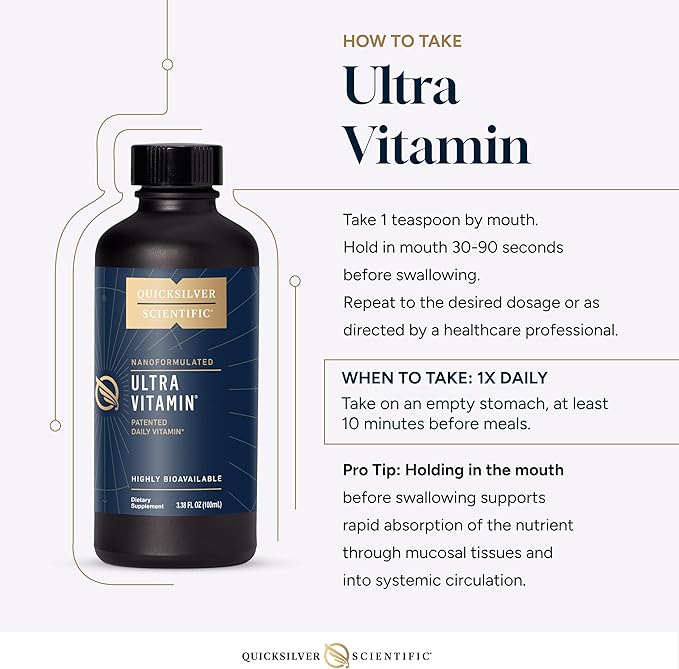Quicksilver Scientific Liposomal Ultra Vitamin - Liquid Multivitamin &amp Antioxidant Supplement for Energy Liver Health &amp Brain Support - Bioactive B Complex Vitamin C D E &amp K (100ml)