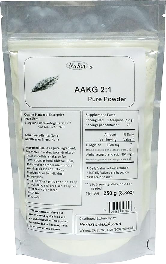 AAKG (2:1) L-Arginine Alpha Ketoglutarate (2:1) Pure Powder 250g (8.8 oz) Maximum Strength