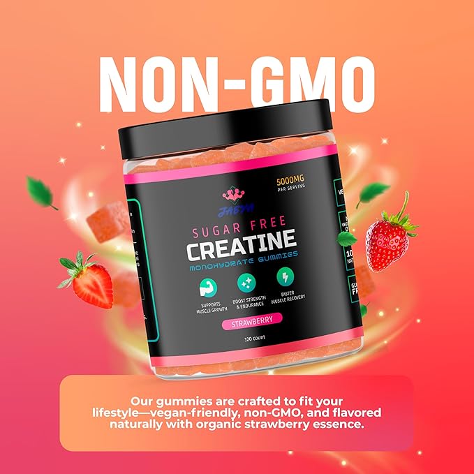 Jaeva Sugar Free Creatine Monohydrate Gummies 5g 5000mg for Men &amp Women Blueberry - 120 Count Pre Workout Energy Boost for Building Muscle and Strength Vegan Non-GMO - 3rd Party lab Tested