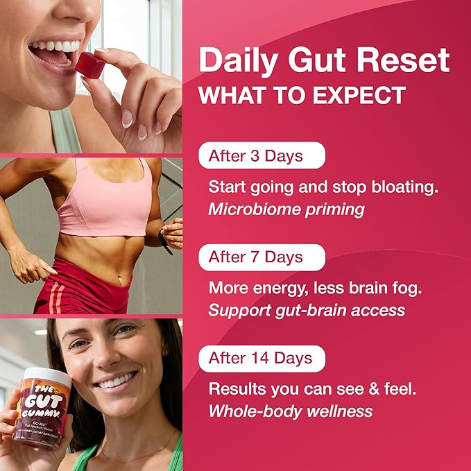 GG360 - Gut Health for Women &amp Men Pre Post Probiotics Gummies for Digestive Health Constipation Tribiotics for Bloating Immune Support Skin &amp Belly Fat Tart Cherry – 60 Count