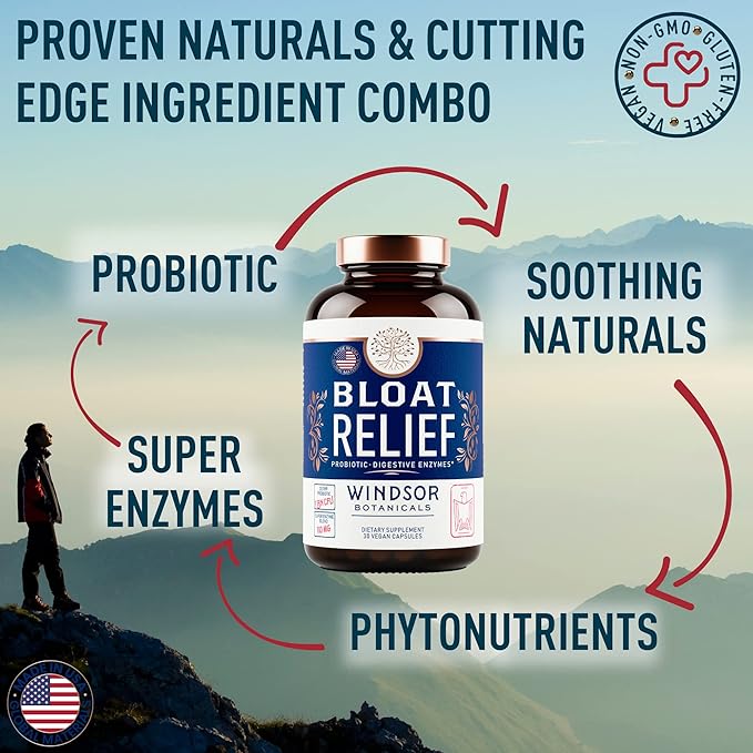 Bloat Relief Probiotic and Digestive Enzymes - Anti Bloating Turmeric Fennel Bromelain IBS Supplement - Detox Debloat Capsules Gas - Bloating Relief for Women and Men - 30 Gut Health Pills