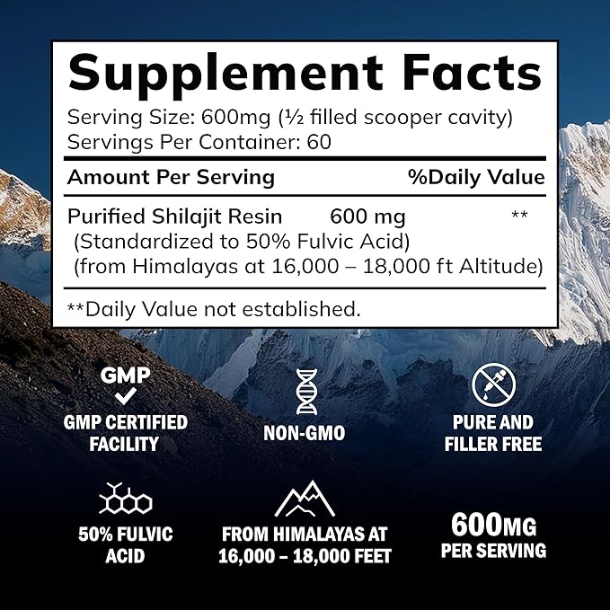 Pure Himalayan Shilajit Resin for Men &amp Women - 600mg - Natural Extract Supplement with 85+ Trace Minerals &amp Fulvic Acid - Alternative to Capsules Gummies Tablets &amp Drops