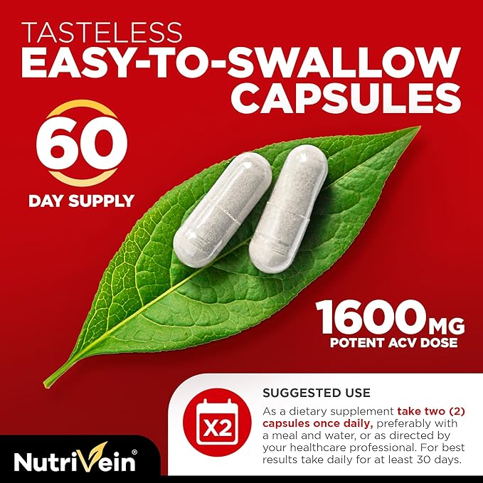 Nutrivein Premium Tart Cherry 500mg &amp Apple Cider Vinegar 1600mg Bundle - Muscle Recovery &amp Uric Acid Cleanse Plus Digestion Support &amp Weight Management - Non-GMO Vegan/Vegetarian - 90 +