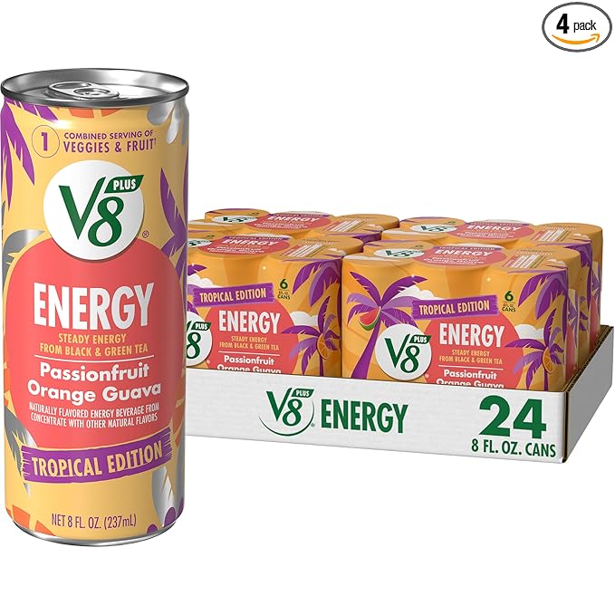 V8 +Energy Passionfruit Orange Guava Juice Energy Drink 8 fl oz Can (24 Pack)