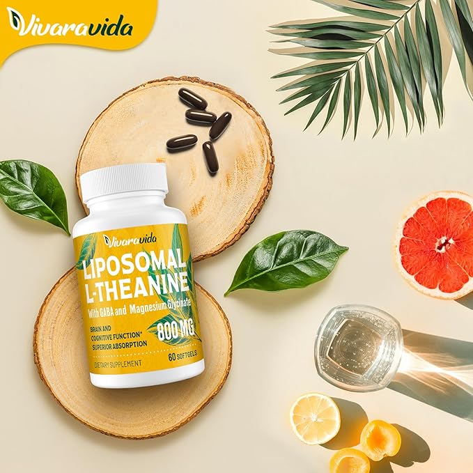 L-Theanine 800mg Supplement with GABA and Magnesium Glycinate - Natural Compound Sleep and Relaxation (60 Softgels)