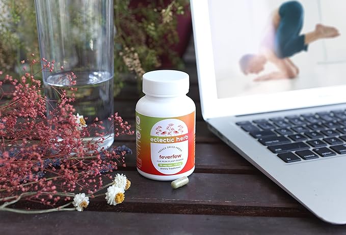 Eclectic Herb - Feverfew Capsules | Support for Head &amp Neck Tension | Herbal Supplement | US-Grown Vegan Non-GMO Gluten Free (90 CT | 125 mg)