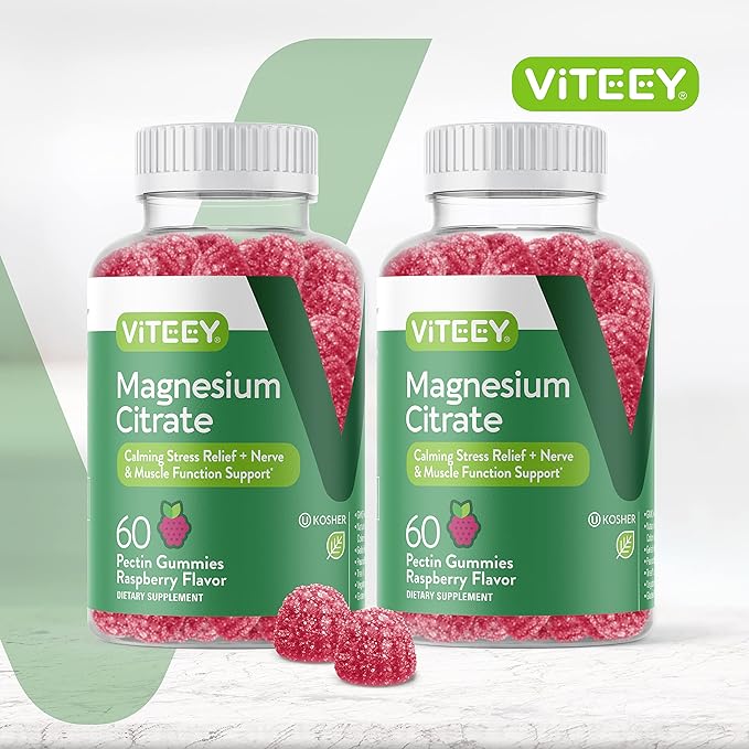 VITEEY Magnesium Gummies for Adults - 66mg of Magnesium Citrate Gummy for Calm Sleep Nerve &amp Muscle Function Support - Vegetarian Gluten Free - 120 Count