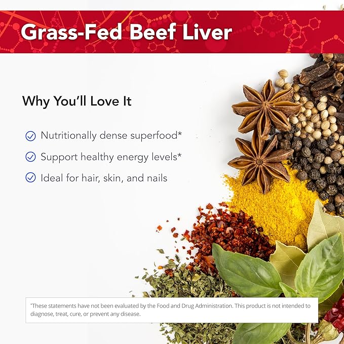 Physician's Strength Beef Liver - 150 Capsules - Natural Source of Iron Vitamin A &amp B12 - 100% Grass Fed - Non-GMO &amp No Additives - 30 Servings