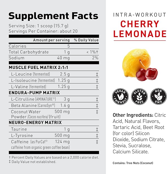 Kaged Intra-Workout Powder | Cherry Limeade | BCAAs L-Citrulline &amp Beta-Alanine for Endurance