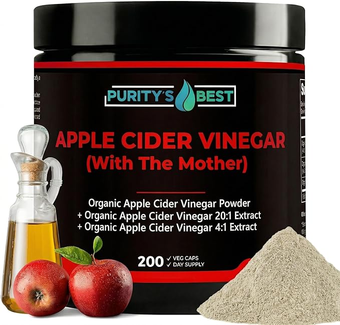 Purity’s Best Apple Cider Vinegar with The Mother – 300 mg Per Serving – Supports Healthy Digestion Metabolism &amp Immune Function – 200 Vegan Capsules