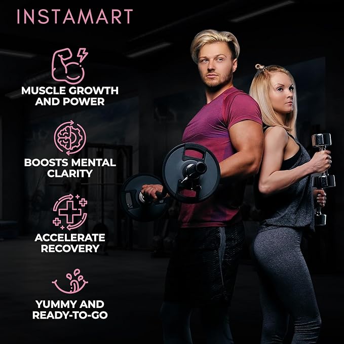 INSTAMART Creatine Gummies for Women &amp Men (180 Count) – Sugar Free Pure Creatine Monohydrate 5000mg Non-GMO Vegan &amp Strawberry Flavored Chews for Muscle Growth Strength Energy &amp Faste