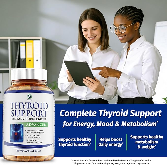 1 Body Thyroid Support Supplement for Women and Men Selenium with Iodine Zinc B12 Ashwagandha and L-Tyrosine Supports Hormone Health Energy and Metabolism 30 Day Supply