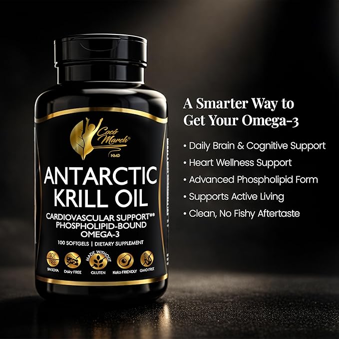 Cocó March N.M.D Pure Antarctic Krill Oil 1000mg – Omega 3 Fish Oil Supplement with EPA DHA Choline &amp Astaxanthin – Fast Absorption Immune Heart &amp Joint Support for Men &amp Women – 100 S