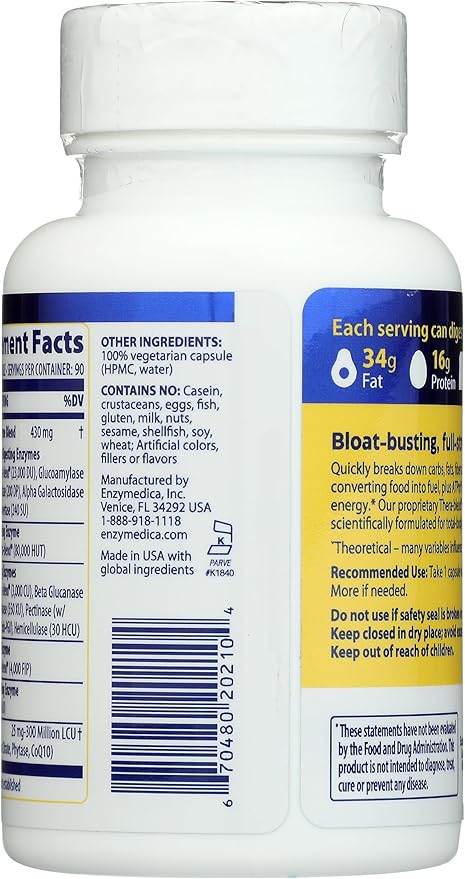 Enzymedica Digest Gold + ATPro Maximum Strength Digestive Enzymes Helps Digest Large Meals for Instant Bloating Relief 90 Count