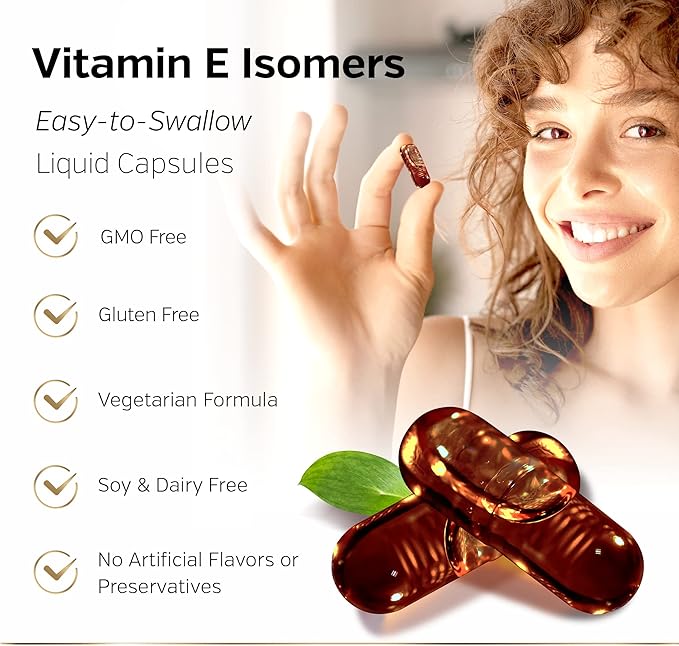 Sunergetic Premium Annatto Tocotrienol Supplement – with DeltaGold – Tocotrienols Vitamin E 300 mg – Supports Liver Immune &amp Heart Health - Delta + Gamma Tocotrienols (30 Liquid Capsules)