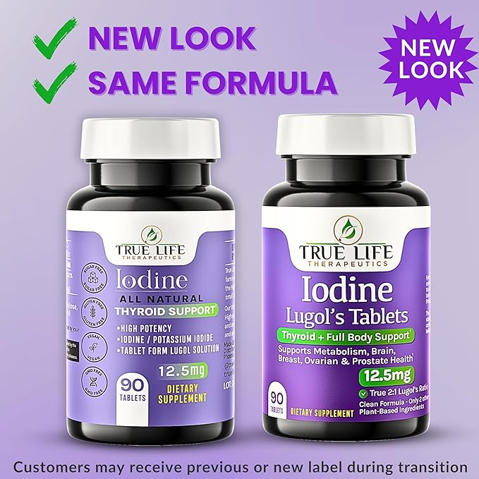 Lugol's Iodine Tablets 12.5mg x 90 ct - Reddish Brown Stable Iodine + Potassium Iodide Formula Masks Bitter Liquid Taste Thyroid Support Detox Breast Health - No Preservative Non-GMO Gluten-free