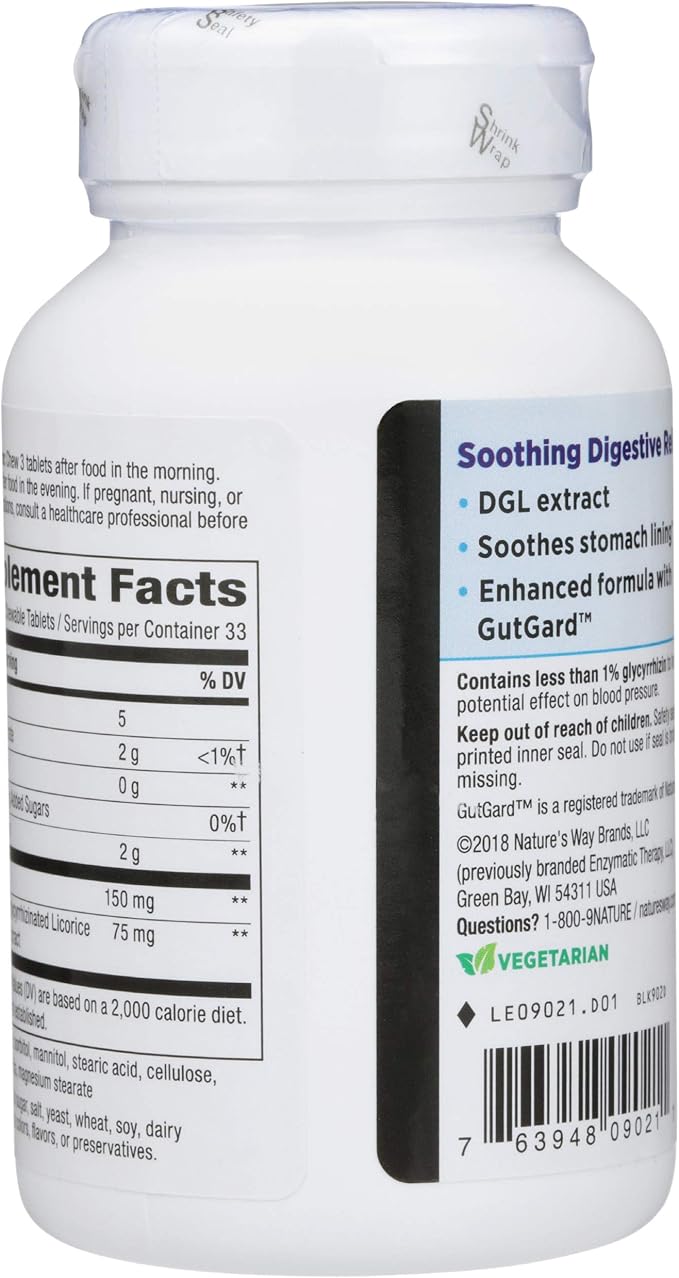 Enzymatic Therapy DGL (Without Fructose) 100 Chewable Tablets. Pack of 1