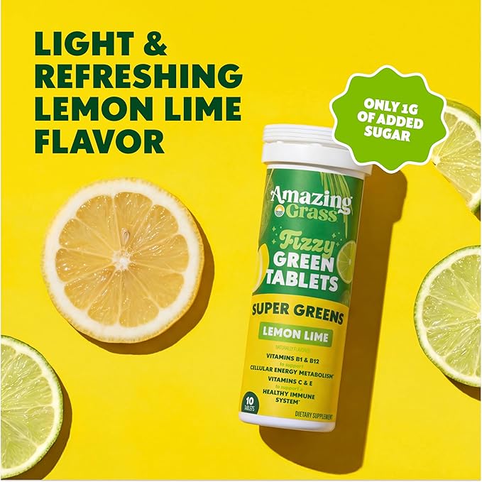 Amazing Grass Effervescent Tablets: Green Superfood Water Flavoring Tablet with Antioxidants &amp Alkalizing Greens Lemon Lime 60 Count
