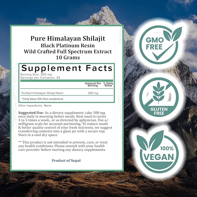 Holistic Bin Shilajit Resin - Himalayan Fulvic &amp Trace - Black Platinum Resin - Shilajit Extract - Mix Into Liquids - Serving Spoon Included - 10g