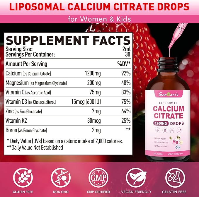 Liposomal Liquid NAC &amp Calcium Citrate Drops N Acetyl Cysteine &amp Calcium Magnesium Zinc Supplement for Kids &amp Adults