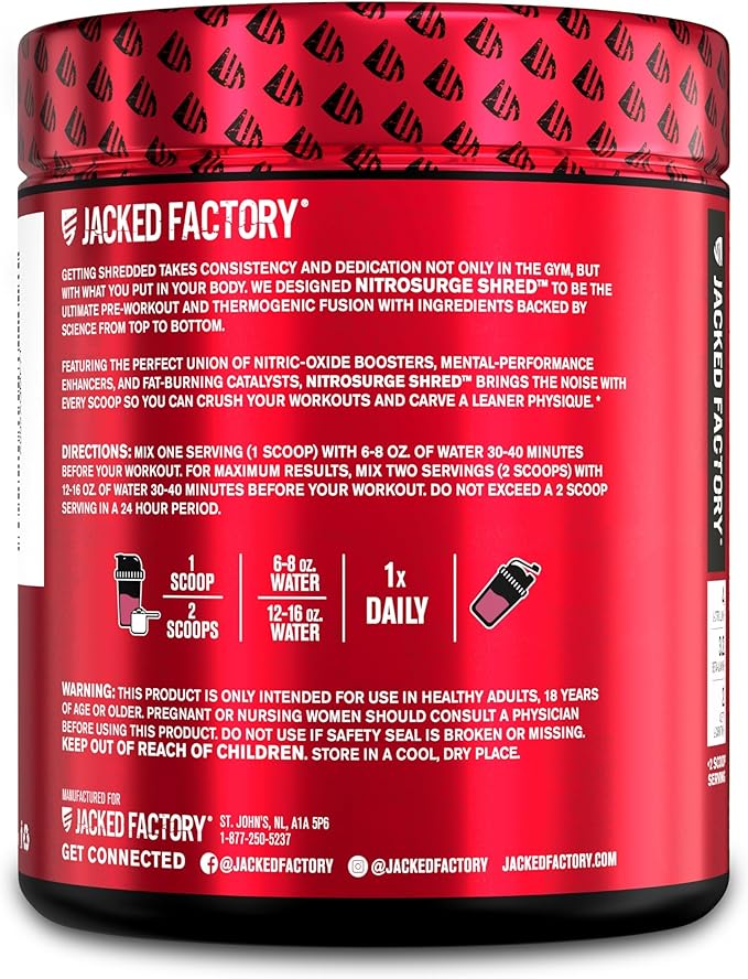 Jacked Factory Nitrosurge Shred Thermogenic Pre-Workout in Watermelon &amp BCAA in Fruit Punch for Body Recomposition Muscle Building and Recovery