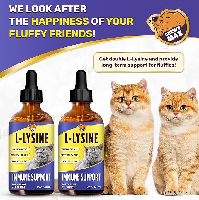 L Lysine for Cats – Gentle Help with Watery Eyes &amp Cough – Breathing Care with Taurine – Vitamins &amp Chicken Flavor for Kittens &amp Senior Pets – 2-Oz x 2 Pack