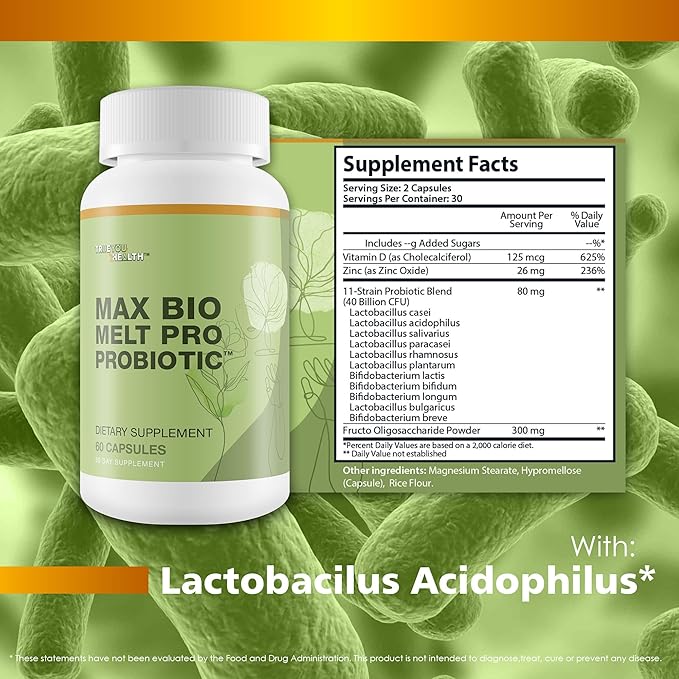 Max Bio Melt Pro Probiotic - Reduce Gut Bloat &amp Support Improved Gut Health with Premium Probiotics - Formulated to Help Cleanse Your Bowel &amp Gut to Reduce Size &amp Support Immune Health