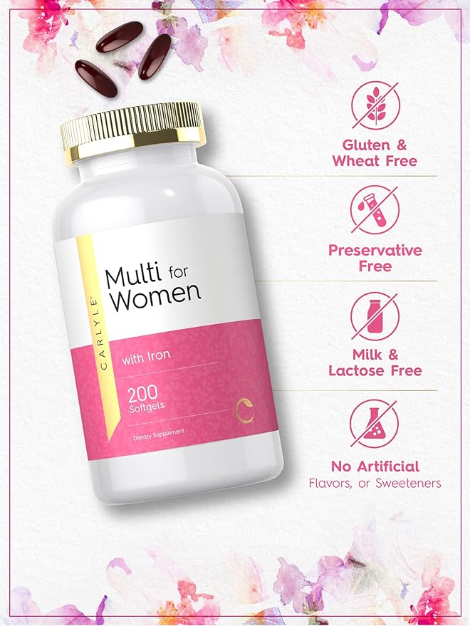 Carlyle Multivitamin for Women | 200 Softgels | Support Supplement with Iron | Essential Vitamins Minerals and Omegas | Non-GMO &amp Gluten Free Formula