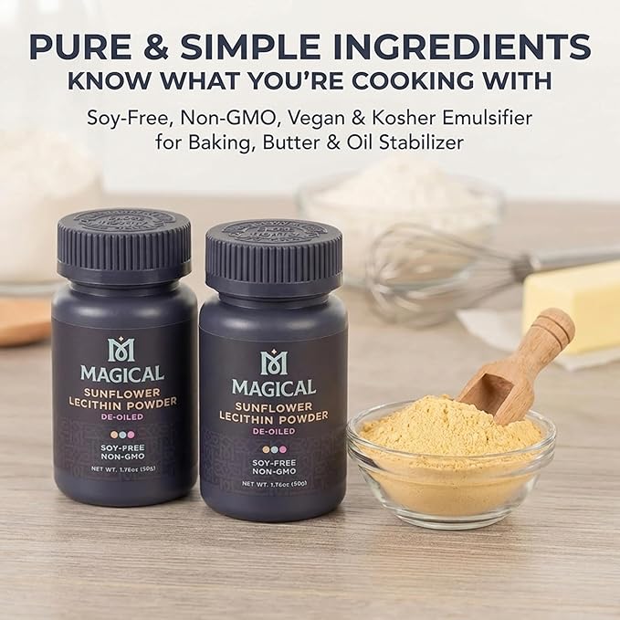 MAGICAL BUTTER Sunflower Lecithin Powder 4-Pack – Bulk Value Soy-Free Non-GMO Vegan &amp Kosher Emulsifier for Baking Butter &amp Oil Stabilizer | 1.76 oz Each