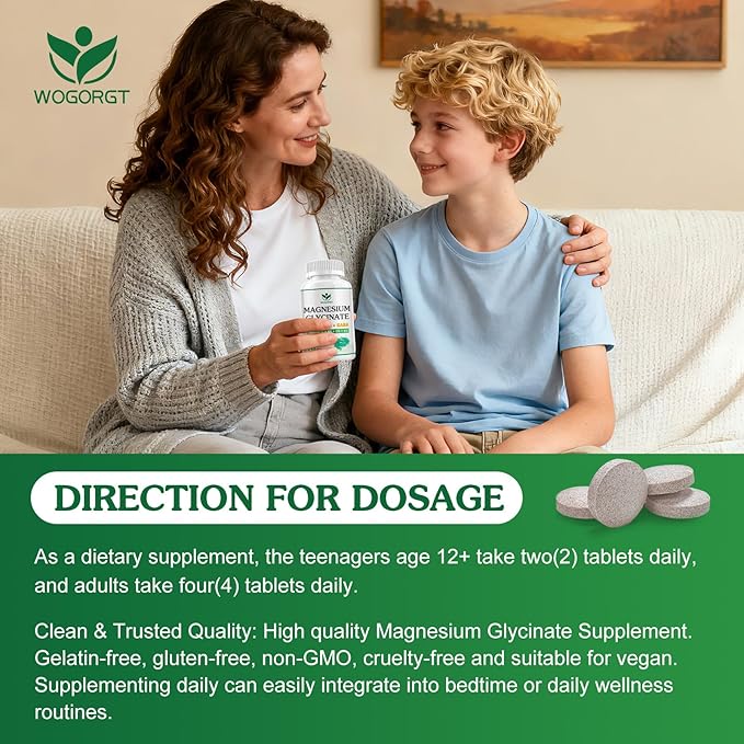 Magnesium Glycinate and L-Theanine Supplement - Relaxation &amp Cognition Support - 400mg Magnesium Supplement with L-Theanine GABA Chamomile B6 D3 &amp K2 for Adults &amp Teens Vegan - 240 Ta