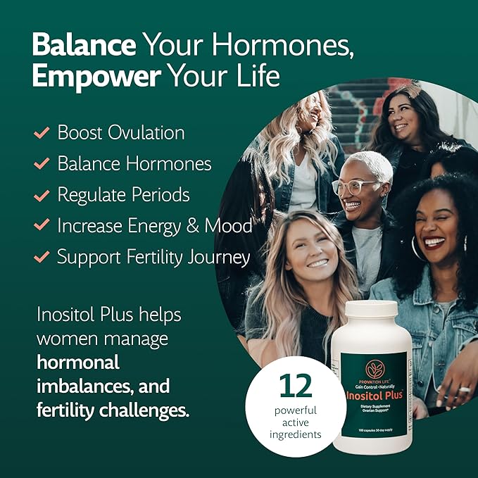 Inositol Plus Supplement for Women | Ovarian Health Hormone Balance Fertility Ovulation | 40:1 Myo-Inositol D-Chiro &amp 12 Ingredients | Developed by Medical Doctor | 120 Capsules