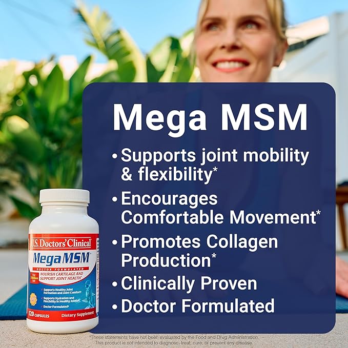 U.S. Doctors’ Clinical Mega MSM Supplement for Joints with MSM + Vitamin C + Collagen and Neem - Clinically Proven to Promote Cartilage Tendon &amp Ligament Health (1 Month Supply – 120 Capsules)
