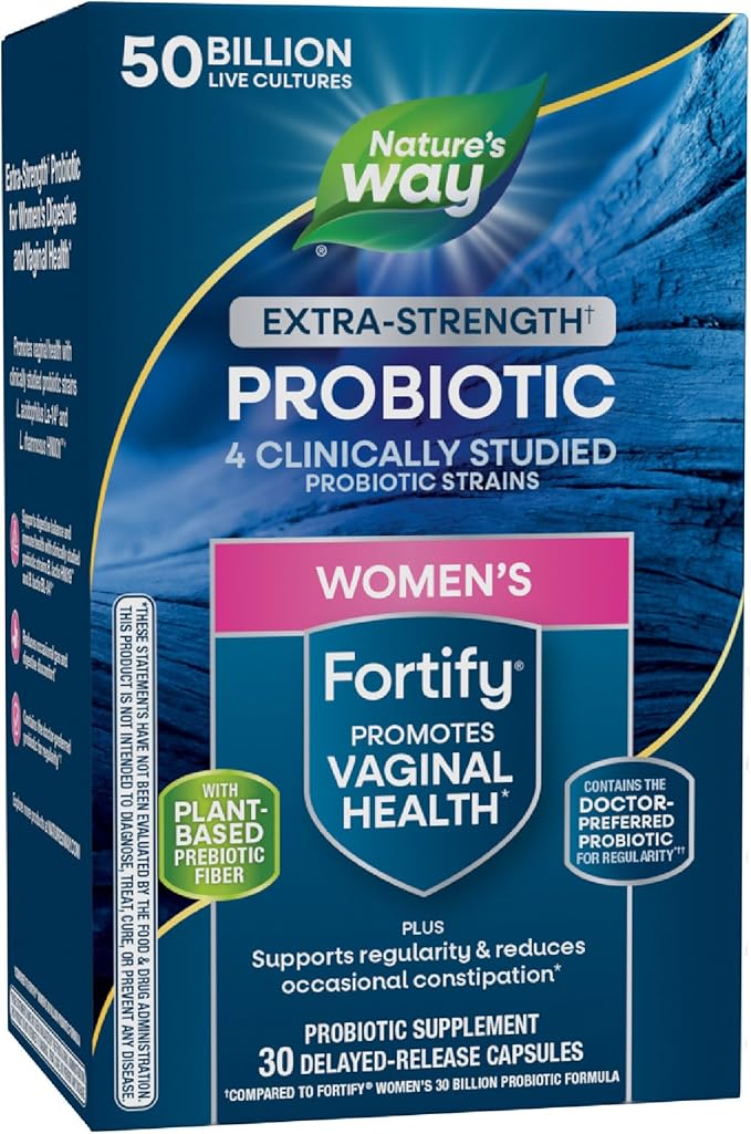 Nature's Way Women's Extra Strength(1) Fortify Probiotic 50B Cultures Supports Digestive Vaginal &amp Immune Health* Plant-Based Prebiotic Fiber Non-GMO Project Verified 30 Capsules