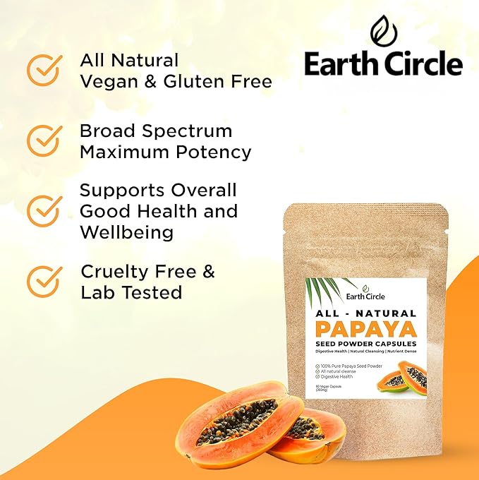 Papaya Seed Powder Capsules – Powerful Papain Supplement with Vitamins A C &amp E &amp Enzymes for Digestion &amp Gut Health – 360mg/Serving – 60 Vegan Capsules per Pack (Pack of 3 90-180 Day Su