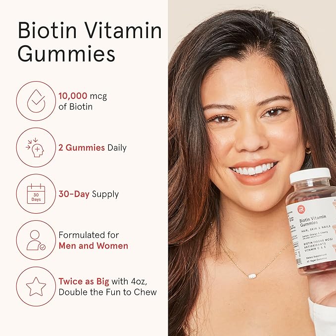 iRestore Biotin Gummies 10000 mcg - 3 Natural Fruit Flavors Hair Vitamins Multi Supplement for Hair Skin and Nails for Women &amp Men 60 Vegan Gummies 30 Day Supply
