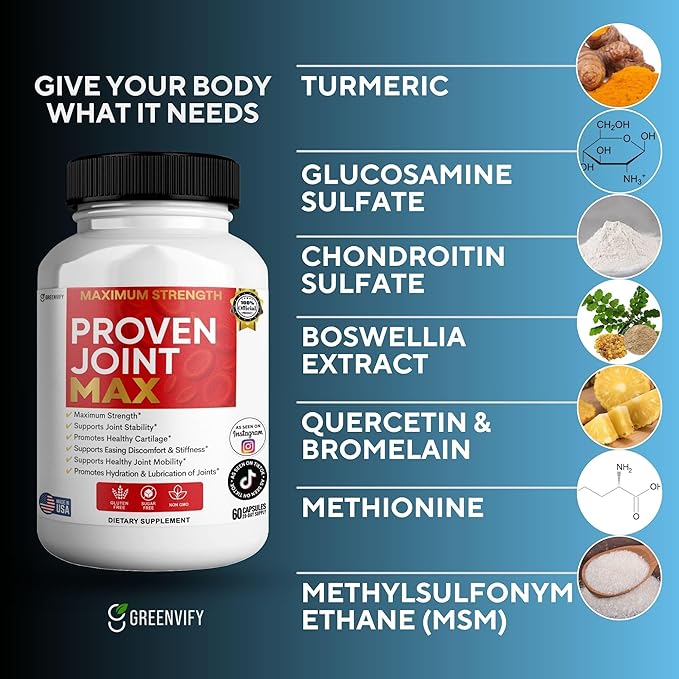 Maximum Strength Joint Max Supplement 60 Capsules with Glucosamine Chondroitin Turmeric 20 Day Supply (3)