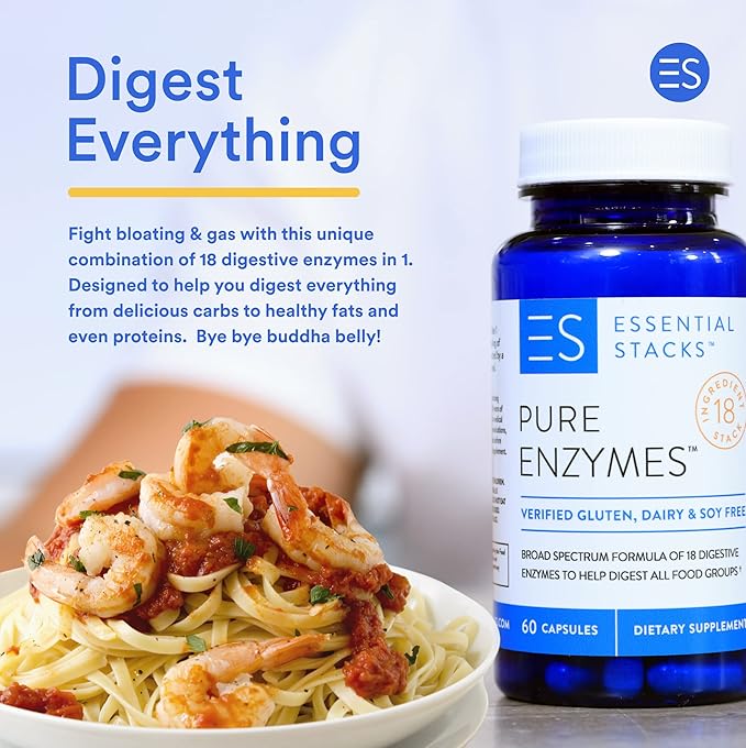 Essential Stacks Beat Bloating Bundle - Digestive Enzymes (60 ct) &amp Betaine HCL with Pepsin (120 ct)