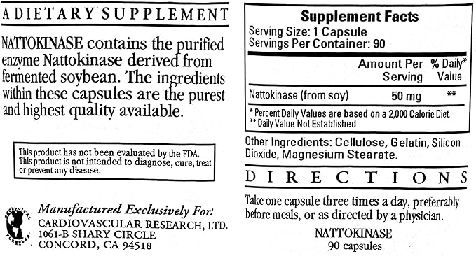 Nattokinase 50mg/1000FU 90 Capsules - 2 Pack - Ecological Formulas/Cardiovascular Research