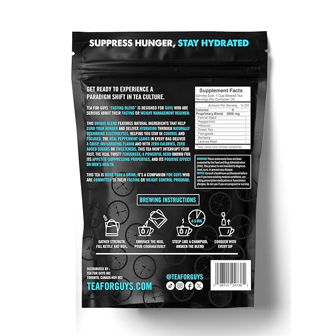Tea For Guys: Fasting Tea – Strong Herbal Blend for Focus Grit and Control | – 20 Biodegradable Tea Bags