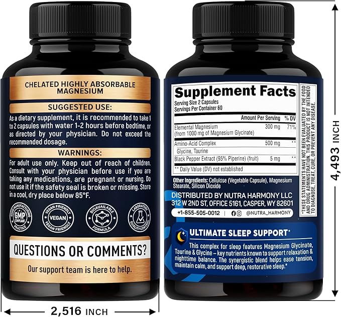 NUTRAHARMONY Glucosamine Chondroitin &amp Magnesium Glycinate with Glycine Capsules