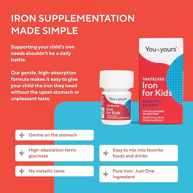 Tasteless Iron for Kids + Toddlers- 4-Month Supply- No Sweeteners Flavors or Preservatives. Add to Beverages or Food. Pure Flavorless Children's Iron Supplement.