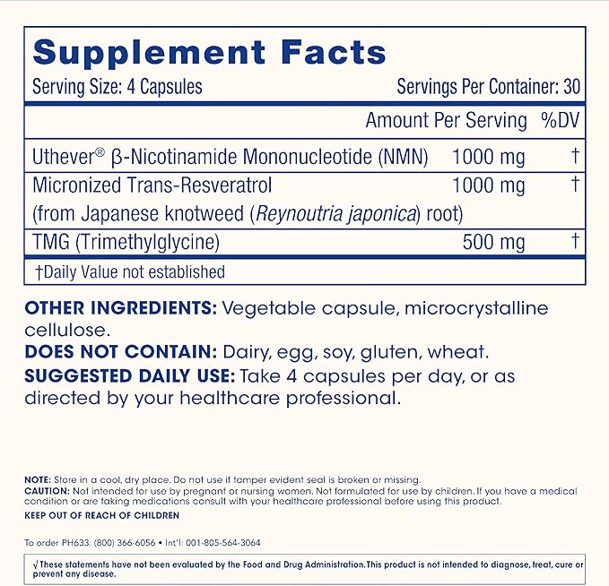 ProHealth NMN Pro Complete (120 Capsules 3 Pack) - 1000 mg Uthever® NMN + 1000 mg Resveratrol + 500 mg TMG. NAD+ Precursor Methylation Support &amp Sirtuin Activation. Triple Lab-Tested