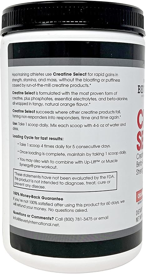 Beverly International Creatine Select with Phosphates 40 Servings. A Fail-Proof Creatine Monohydrate Formula. Boost Muscle Size Strength Endurance and Recovery. for Men and Women. Tastes Like Tang