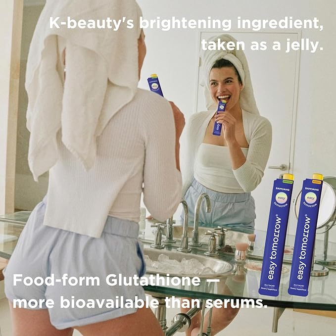 EASY TOMORROW - Natural Energy &amp Morning Vitality Jelly Stick - Daily Korean Skin Health Supplement &amp After Drinking Support with DHM &amp Glutathione - K-Beauty Inspired (White Grape Flavor
